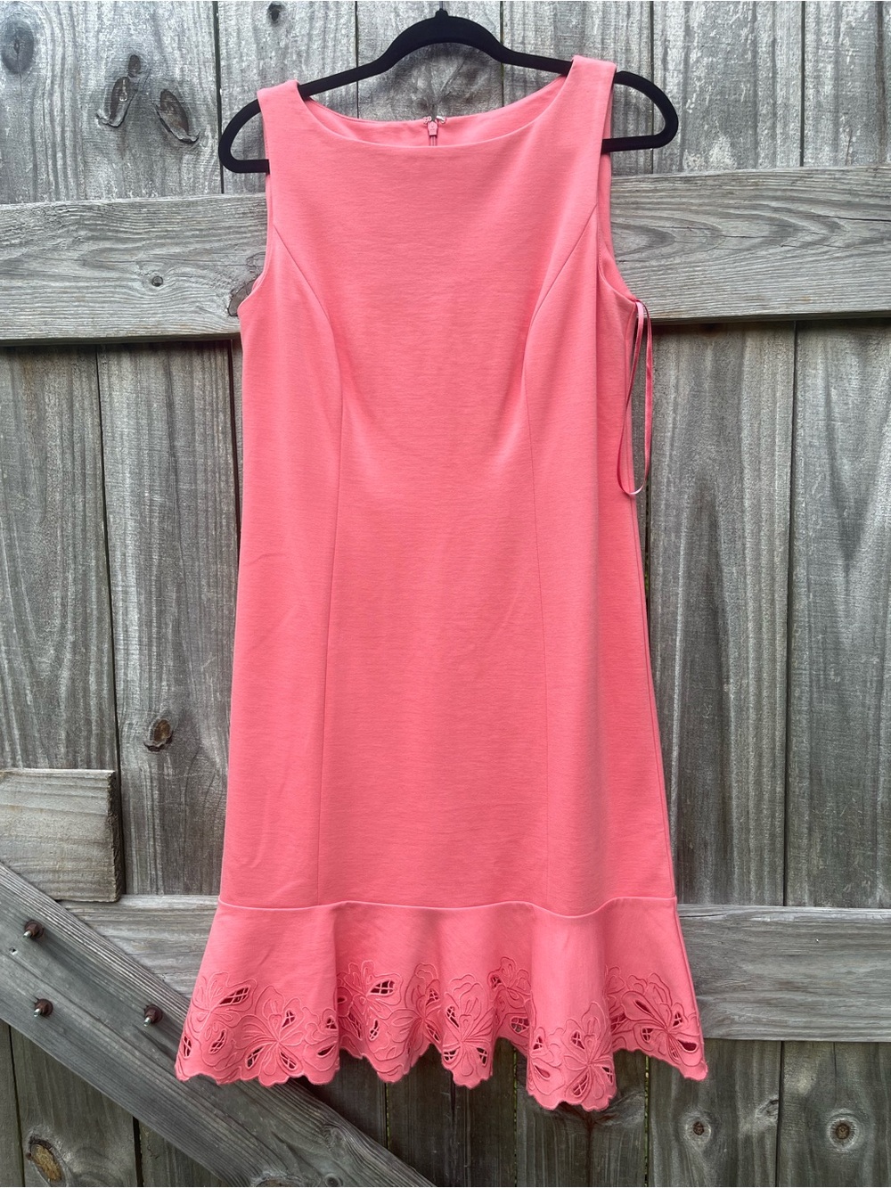 Talbots Coral Pink Sleeveless Midi Dress with Scalloped Laser-Cut Hem NWT SZ 6